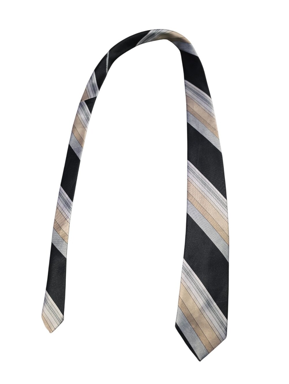 6/8/18. Men's Damon Black Tie with Tan and Gray Diagonal Stripes